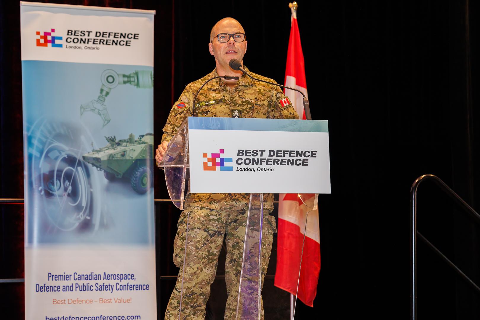 A Canadian Armed Forces officer speaking at the Best Defence Conference in London, Ontario